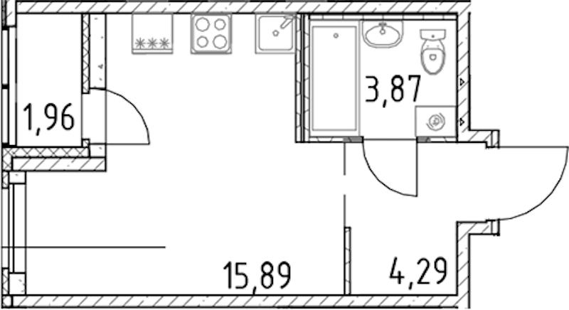 Квартира студия 24.05 м², 9/17 эт., ЖК «Город Первых»